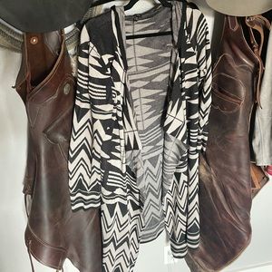 Aztec long duster cardigan with hood - size medium